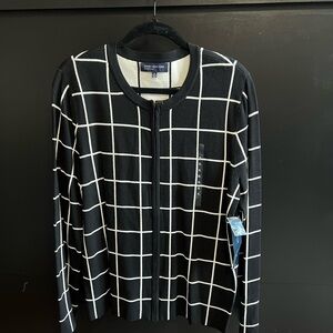 Jones New York Black and White Checkered Zip-Up Sweater